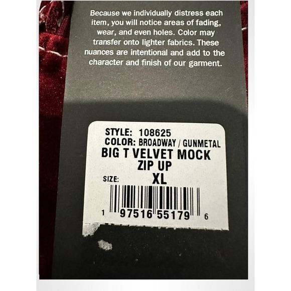 True Religion Jacket Mens XL Burgundy Velvet Big T Mock Zip Up Broadway Gunmetal - Picture 3 of 7